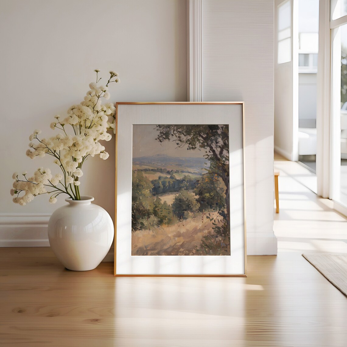 Golden Valley Countryside Through Trees Serene Oil Painting Poster - Image 2