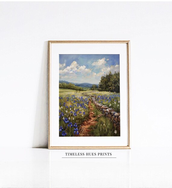 Countryside Path With Irises Painting French Countryside Art Iris Field Art Academia Home Decor Moody Art Art