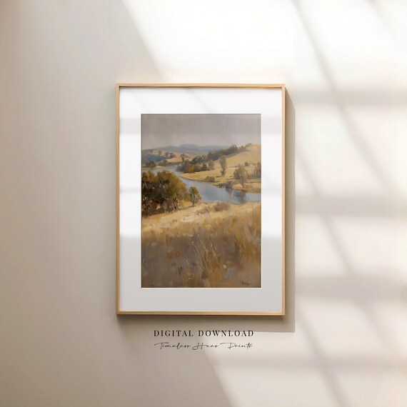 Autumn River Bend Impressionist Countryside Landscape Wall Art