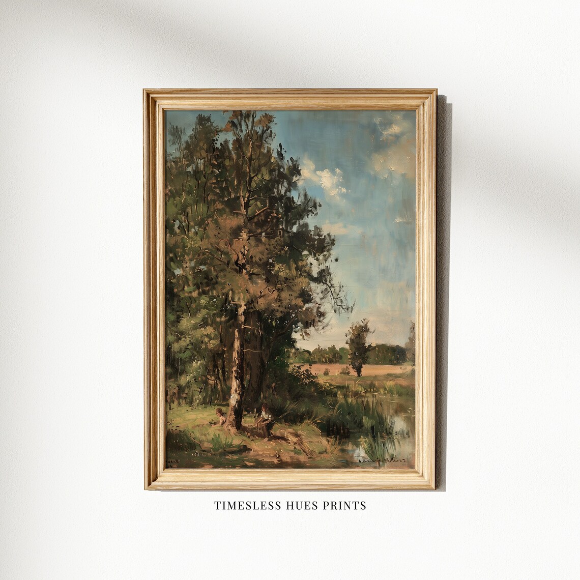 Tall Tree Beside Quiet Pond Summer Lakeside Forest Impressionist Poster