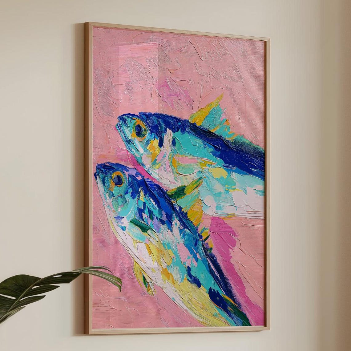 Colorful Blue Fish Pair Abstract Expressionist Kitchen Art Wall Art