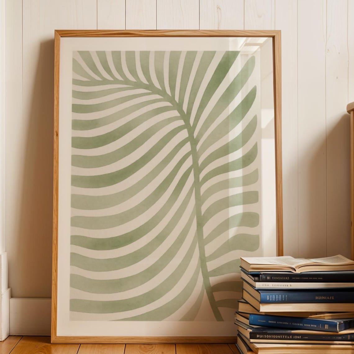 Sage Green Botanical Line Art Print Minimalist Leaf Design