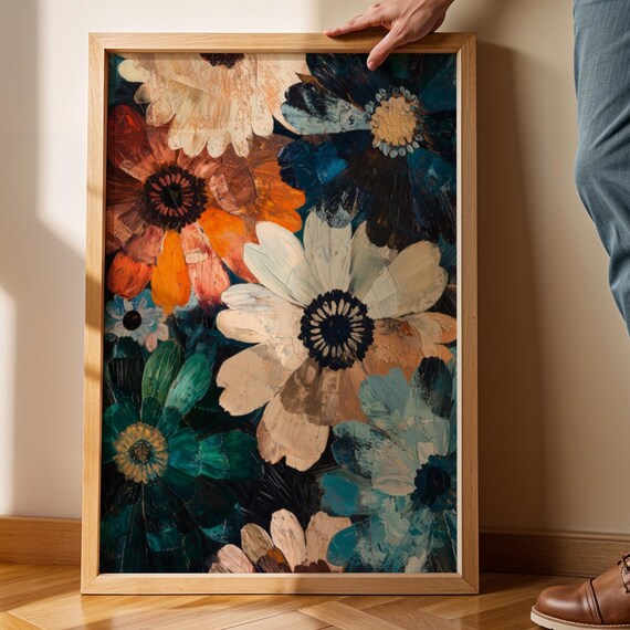 Abstract Floral Oil Painting Print Mid Century Modern Botanical Art