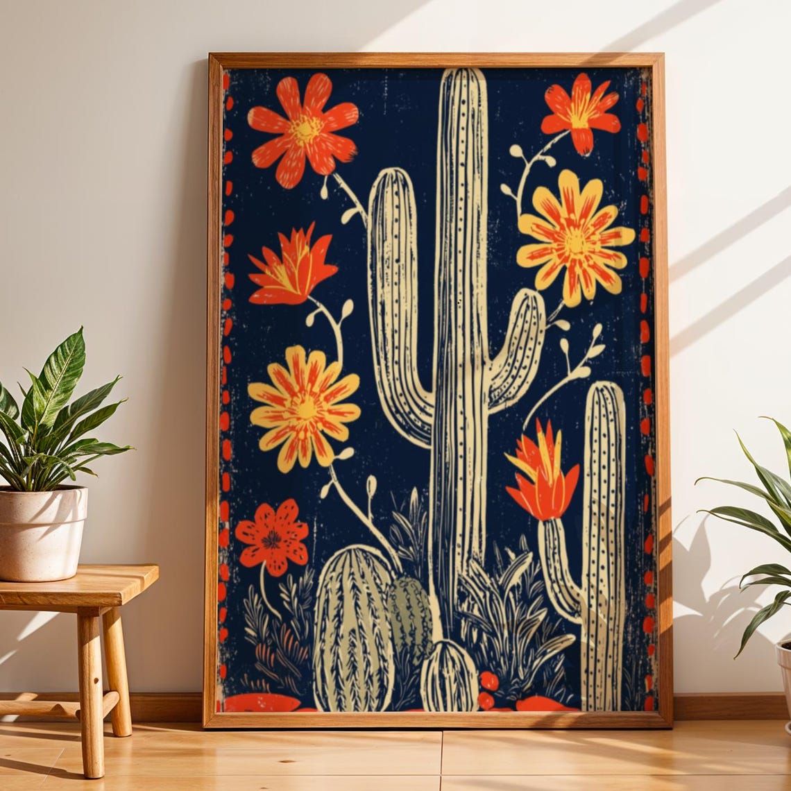 Vintage Mexican Cactus Art Print Boho Home Decor