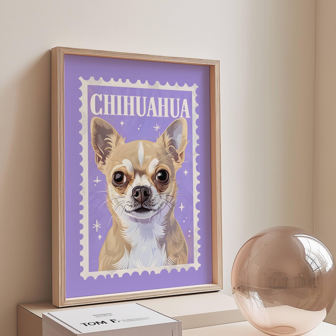 Chihuahua Dog Vintage Postage Stamp Purple Starry Art Poster