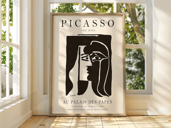 Picasso The Kiss Exhibition Black White Faces Line Art Gallery Poster