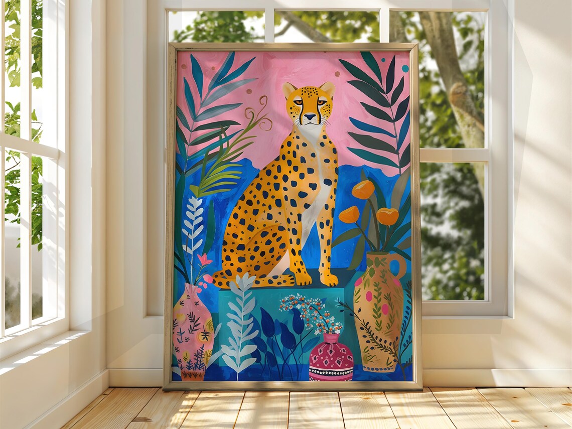 Sitting Cheetah Art Print, Animal Illustration