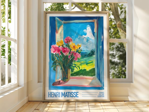 Henri Matisse Style Flower Vase Window View Bouquet Exhibition Poster