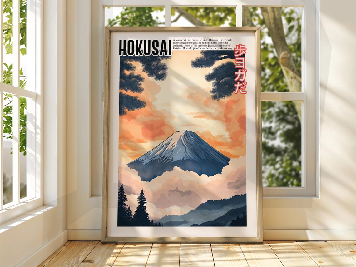 Hokusai Mount Fuji Sunset Clouds Pine Japanese Ukiyo-e Poster
