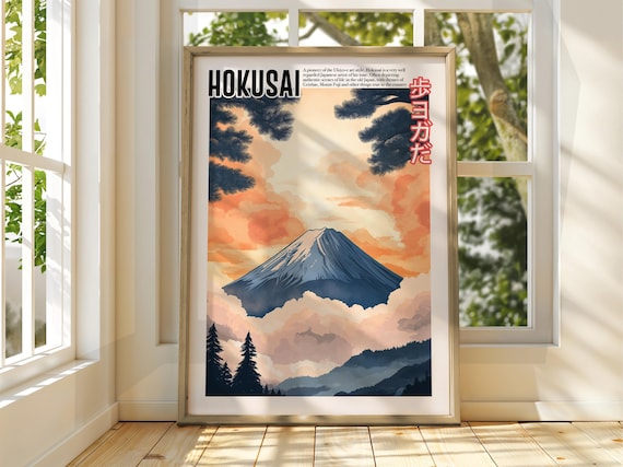 Hokusai Mount Fuji Sunset Clouds Pine Japanese Ukiyo-e Poster