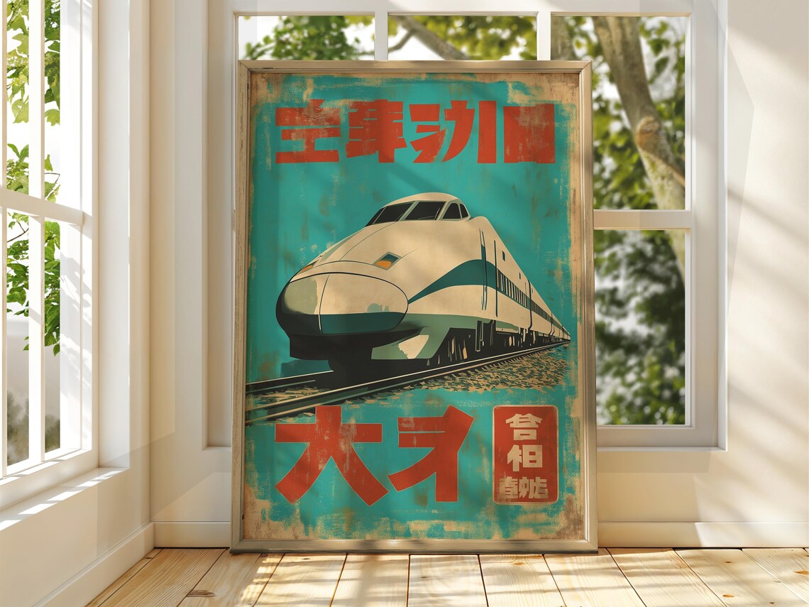 Japanese Shinkansen Bullet Train Vintage Retro Travel Art Poster