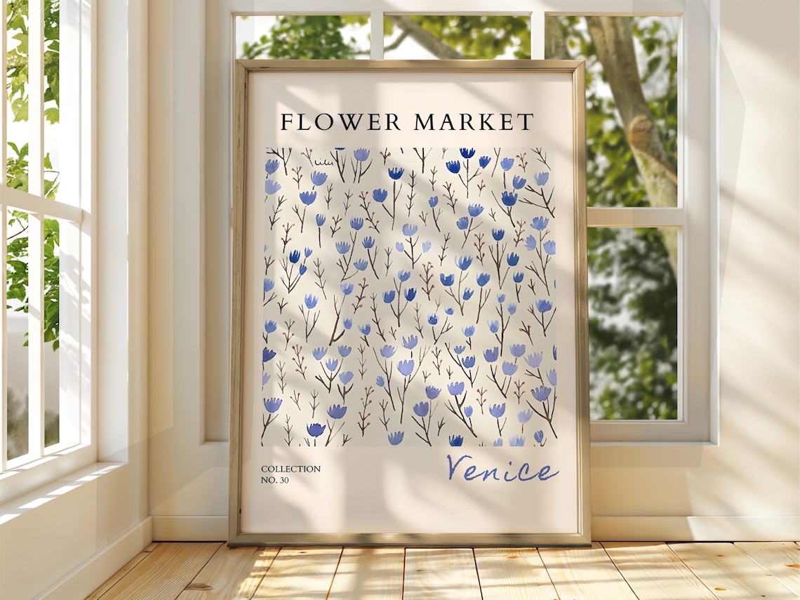 Flower Market Venice Blue Wildflowers Botanical No 30 Poster
