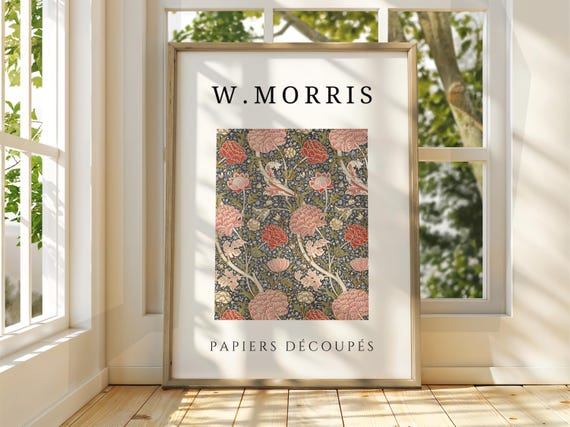 William Morris Pink Red Floral Papiers Découpés Exhibition Poster