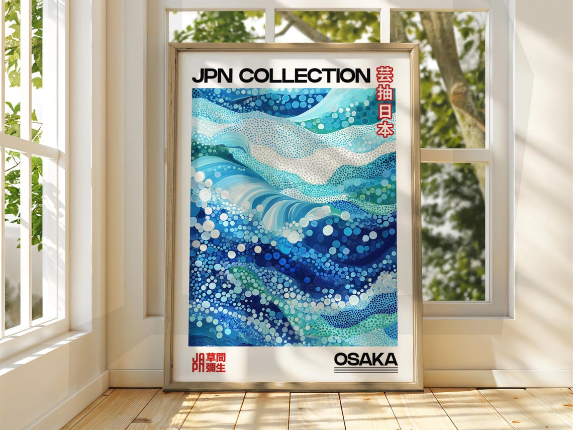 Osaka Japan Dot Art Blue Ocean Wave Foam JPN Collection Poster