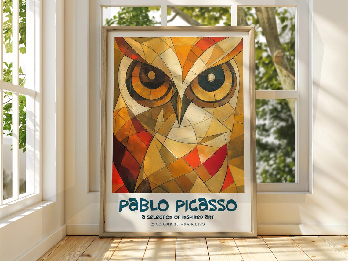 Pablo Picasso Cubist Owl Geometric Museum Exhibition Art Poster