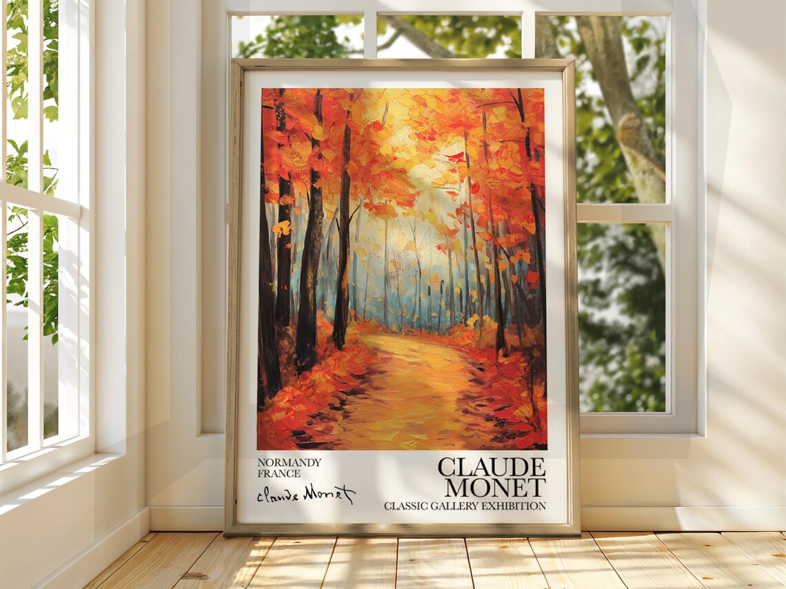 Claude Monet Autumn Forest Exhibition Classic Gallery Golden Art Poster