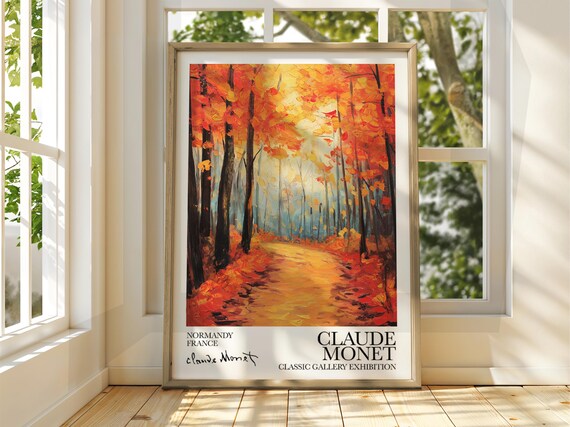 Claude Monet Autumn Forest Exhibition Classic Gallery Golden Art Poster