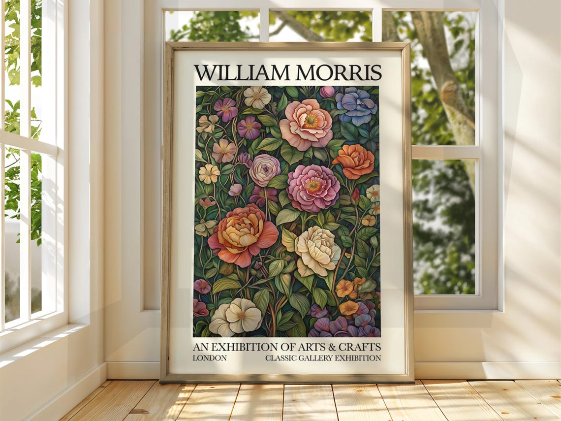 William Morris Exhibition London Rose Garden Arts Crafts Poster