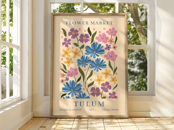 Flower Market Poster Exhibition Gallery Print Wall Art Floral Pastel Garden Flowers Tulum