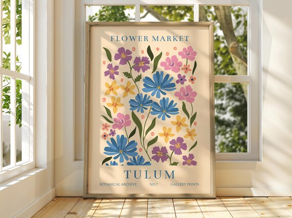 Flower Market Tulum Botanical Archive Blue Wildflower Art Poster