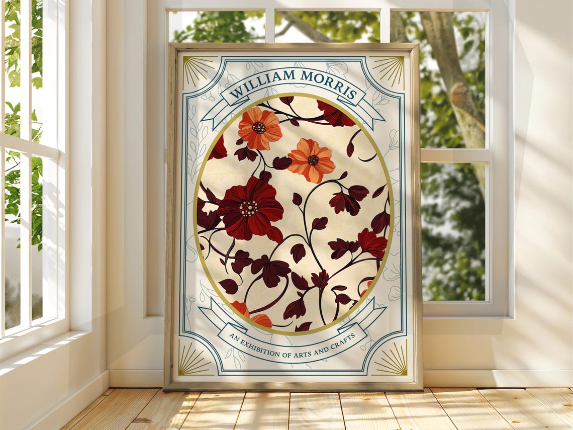 William Morris Red Floral Exhibition Arts Crafts Gallery Art Poster