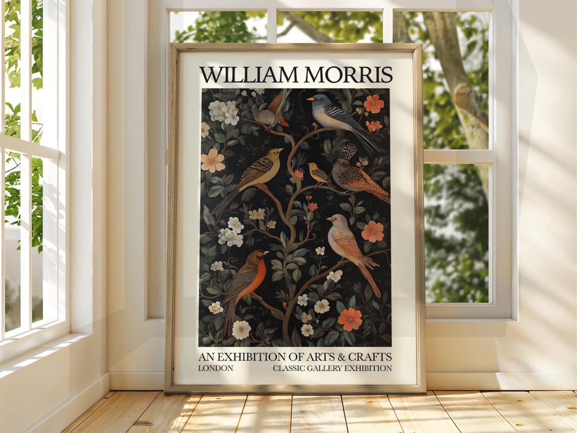 William Morris Bird Floral Arts and Crafts Exhibition Gallery Poster