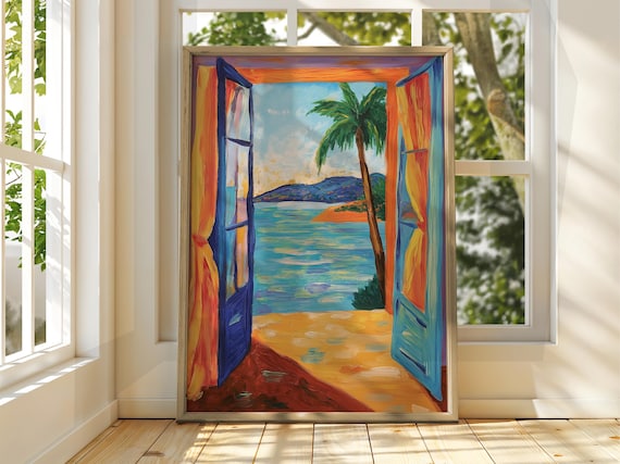 Henri Matisse Style Open Window Coastal Beach View Decorative Poster