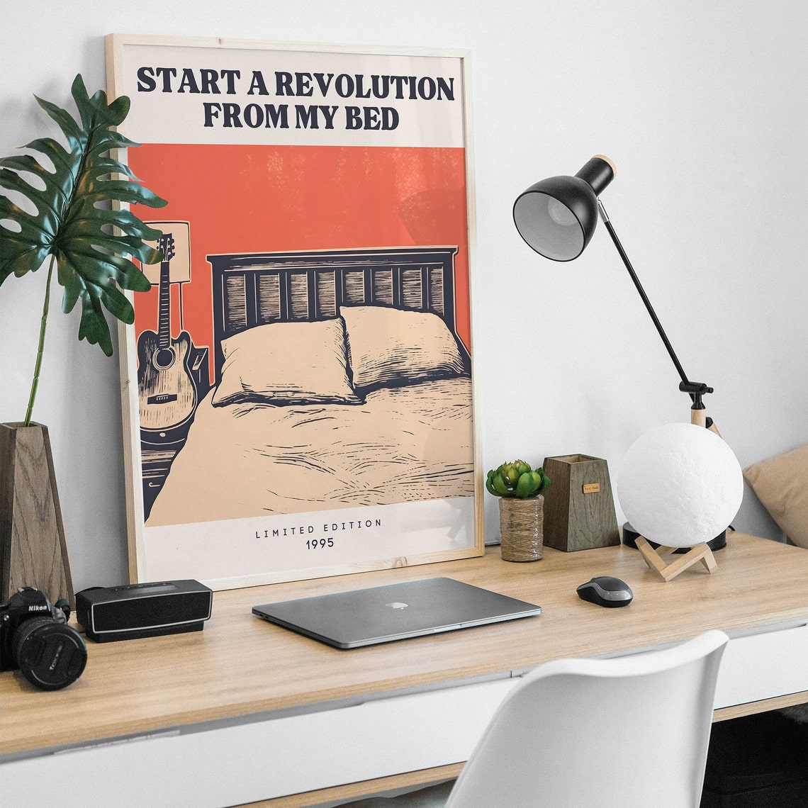 Start a Revolution from My Bed 1995 Lyric Poster Guitar Bedroom Art - Image 2