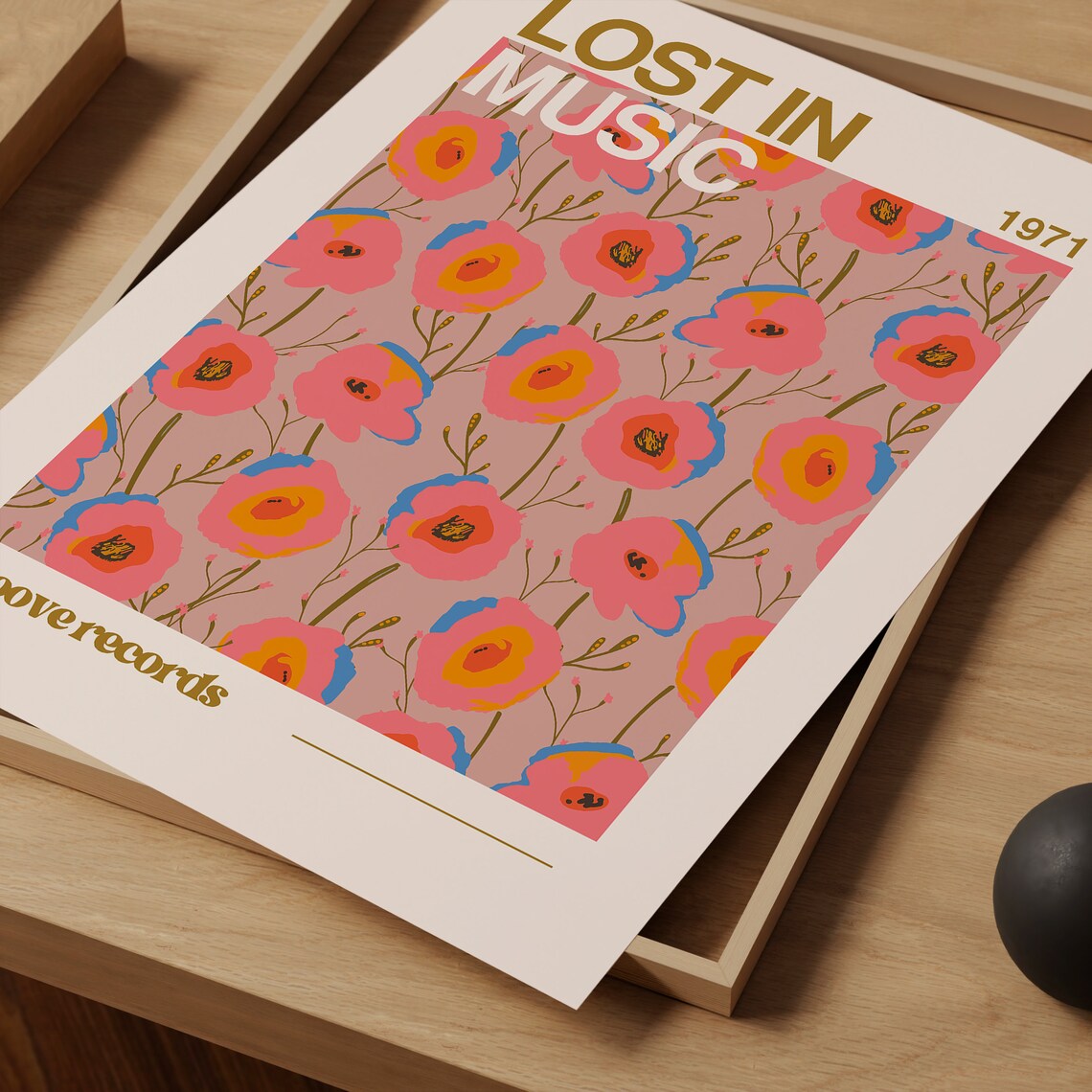 Lost in Music 1971 Groove Records Retro Pink Floral Vinyl Poster - Image 4