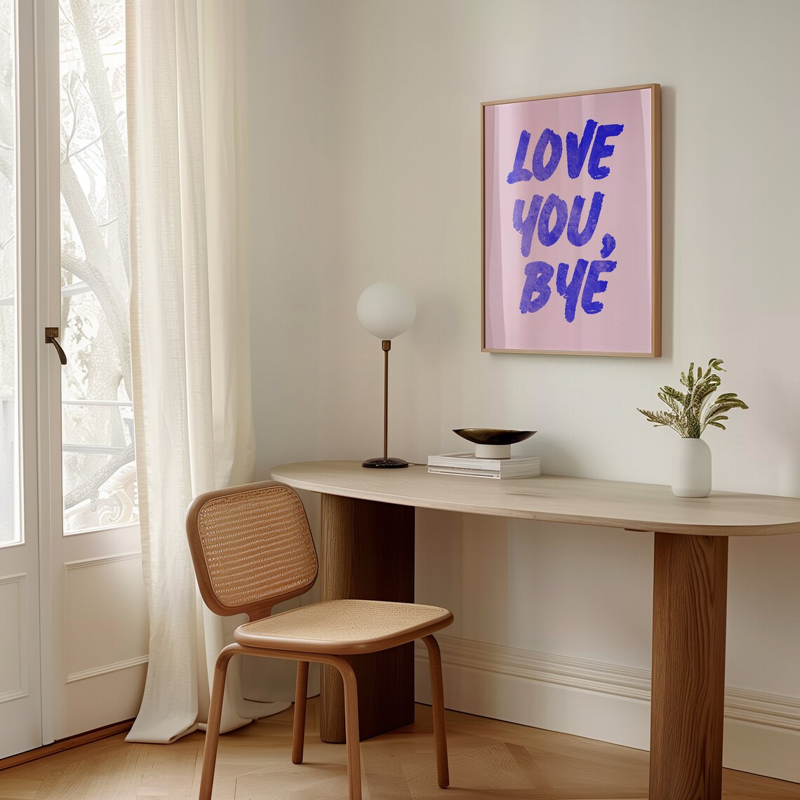 Love You Bye Pink and Blue Brush Lettering Poster Hallway Decor - Image 2
