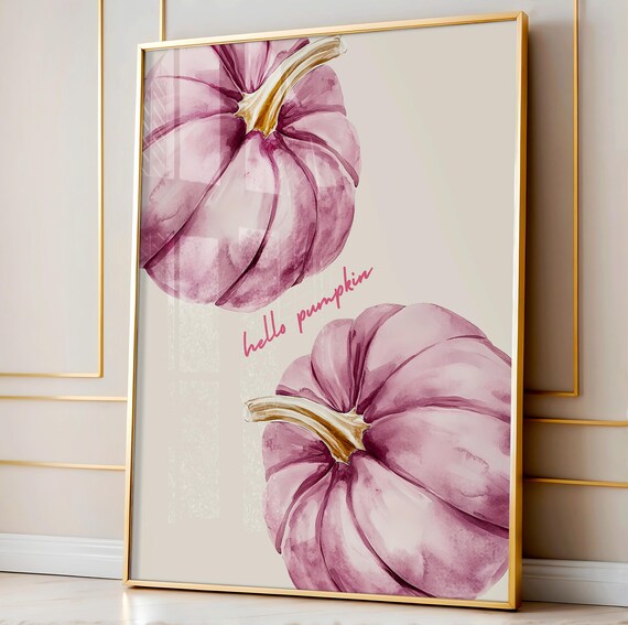 Hello Pumpkin Pink Watercolor Pumpkins Girly Fall Halloween Decor Poster