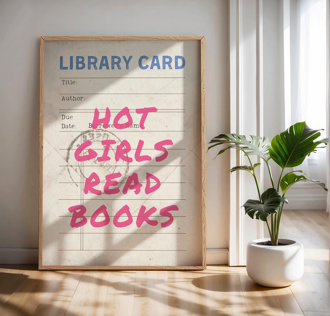 Hot Girls Read Books Vintage Library Card Poster for Book Lovers - Image 4