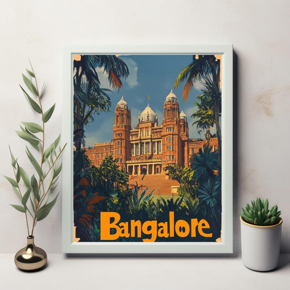 Vintage Bangalore Travel Poster With Majestic Architecture And Lush Greenery Instant Wall Art