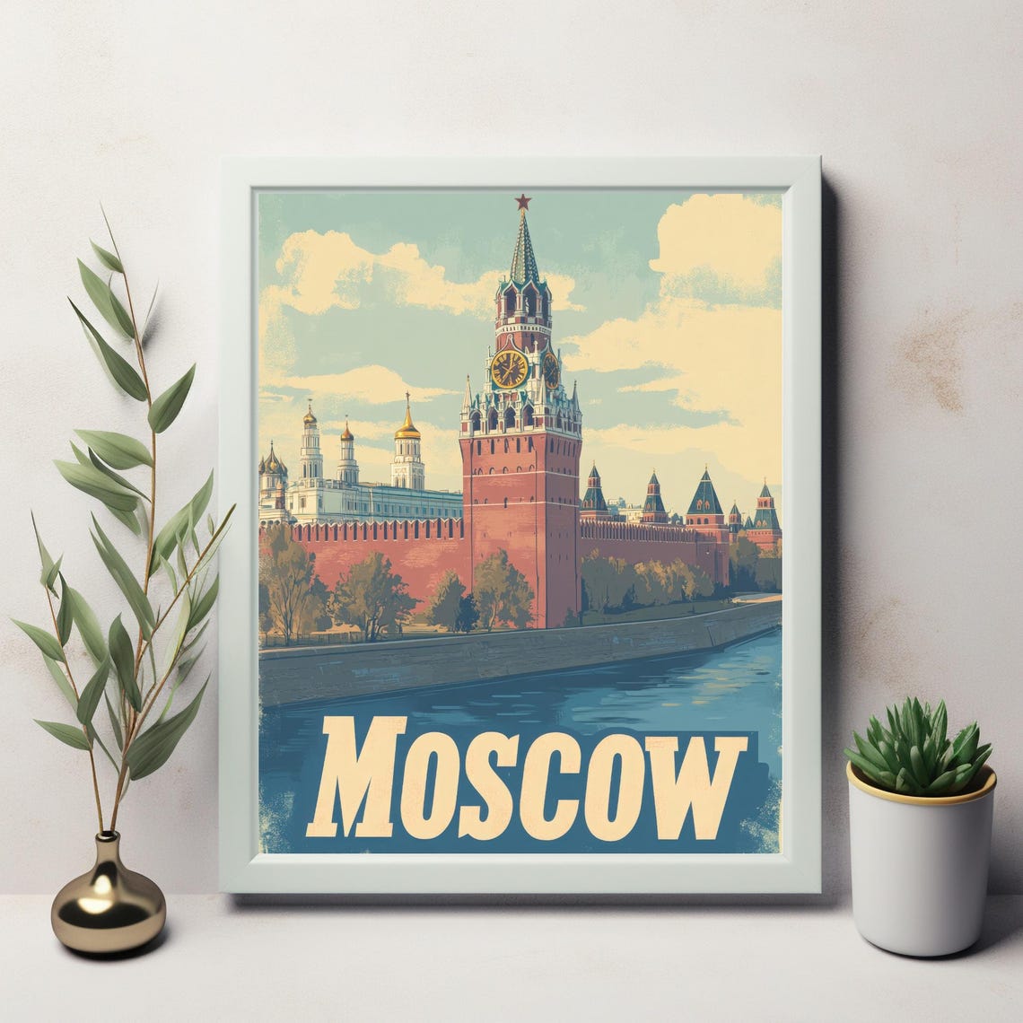 Vintage Moscow Kremlin Illustration With Iconic Architecture And Moscow Text Nostalgic Travel Art Print