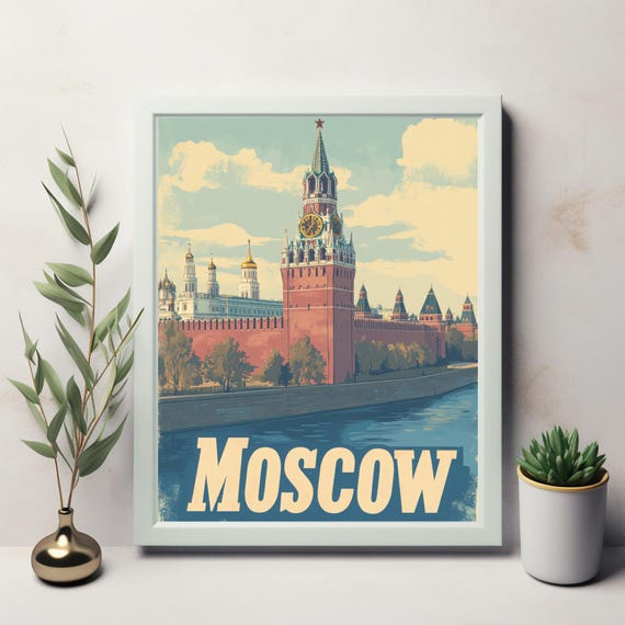 Vintage Moscow Kremlin Illustration With Iconic Architecture And Moscow Text Nostalgic Travel Art Print