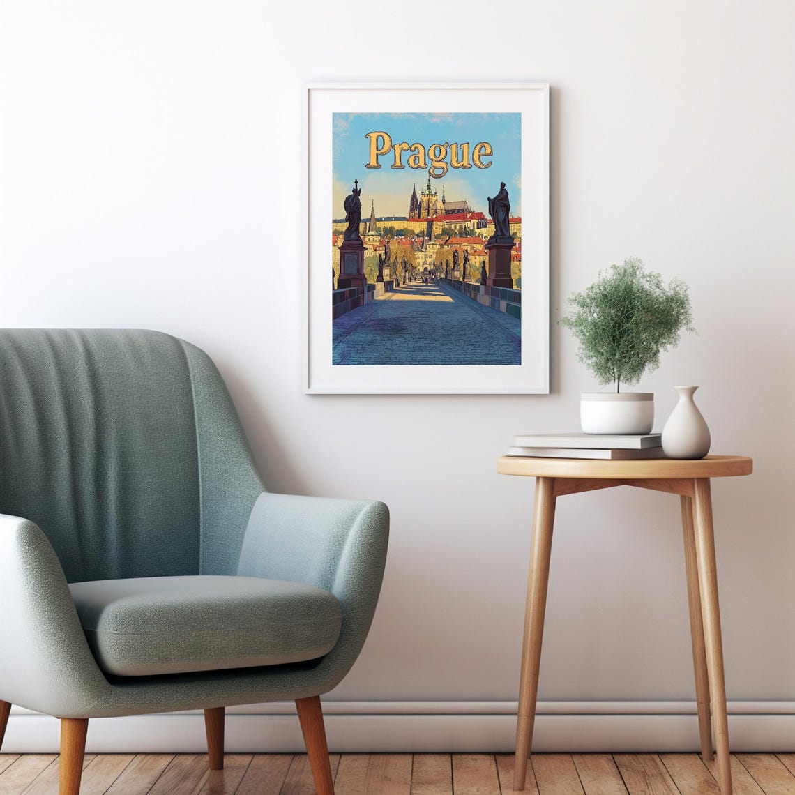 Vibrant Charles Bridge In Prague Stunning Art Print With Bold Golden And Charming Cityscape Background - Image 2
