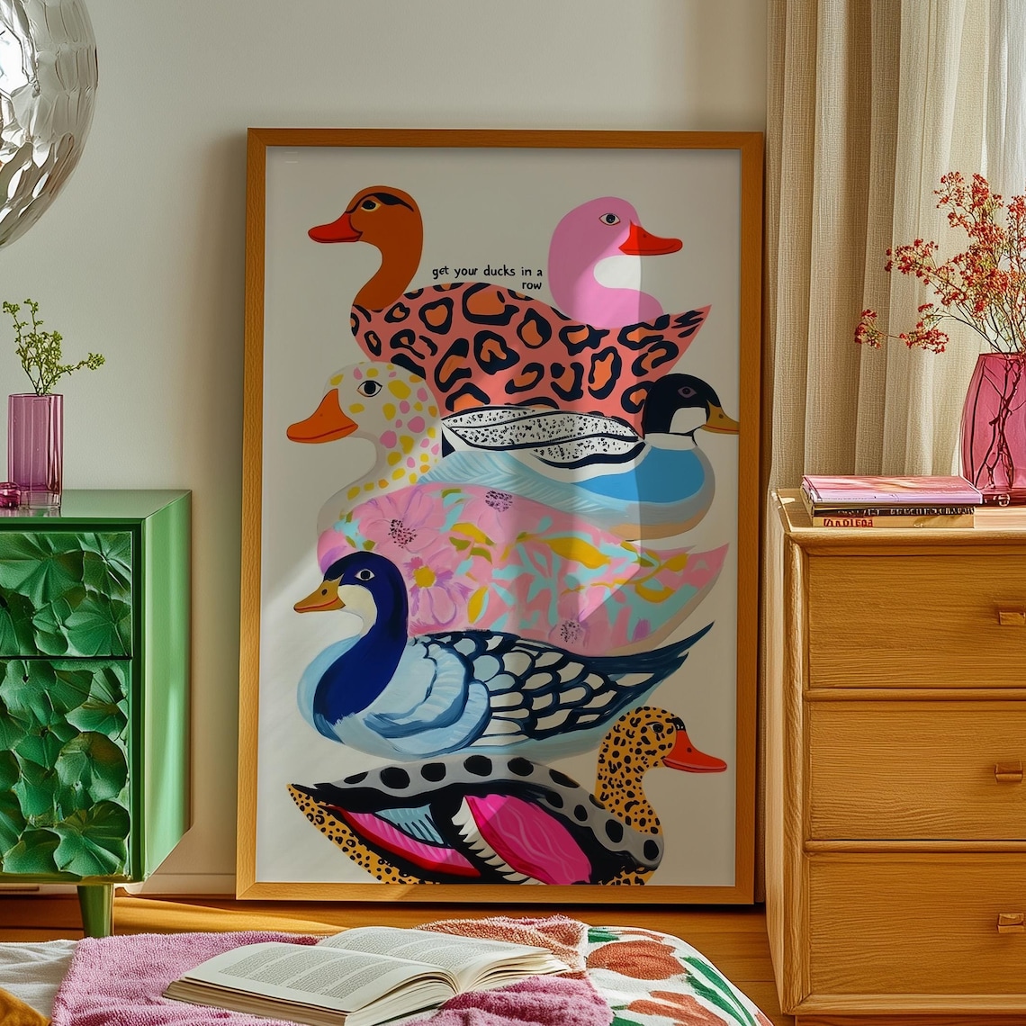 Colorful Ducks Kitsch Animal Pattern Art Print