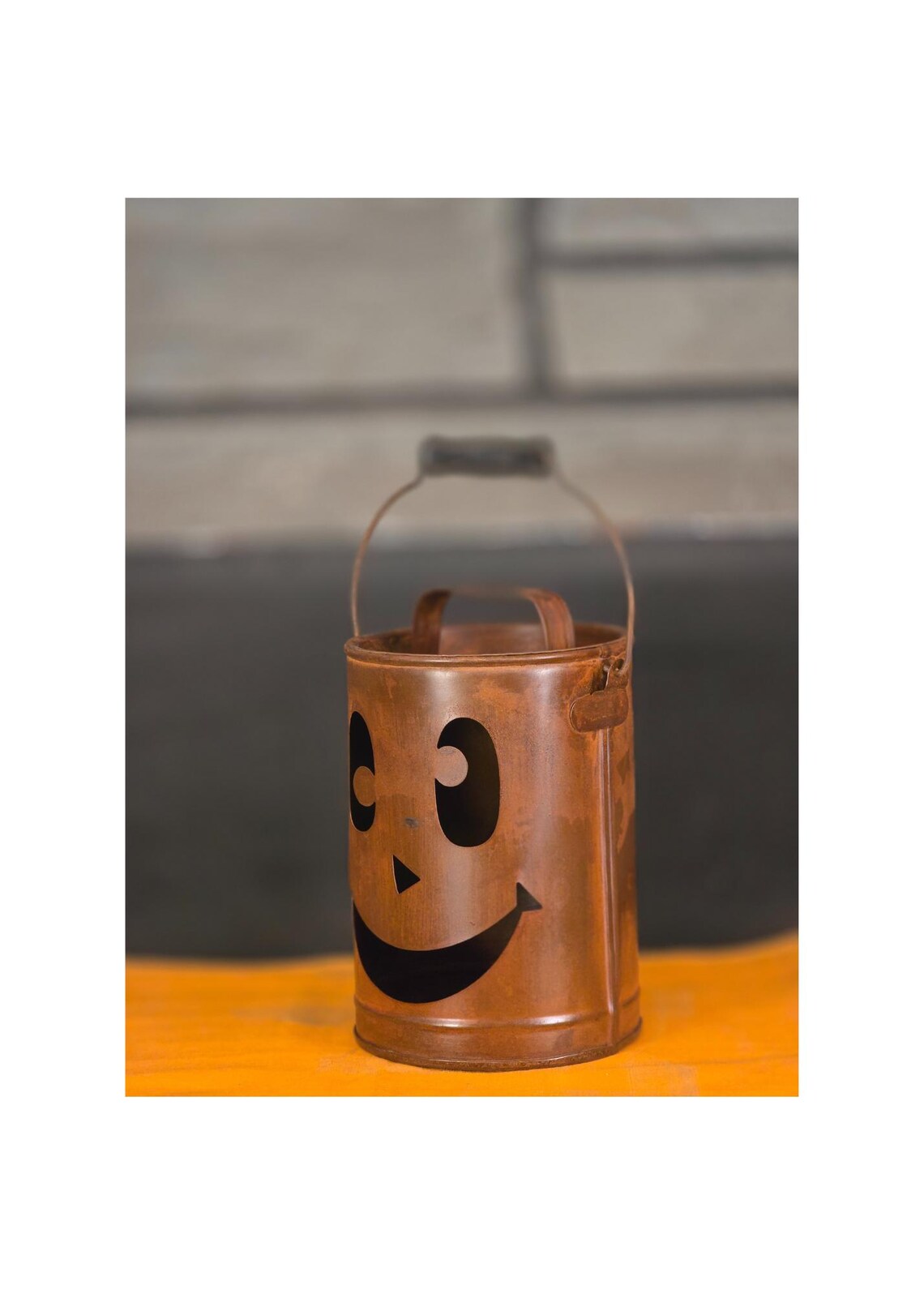 Metal Jack O Lantern Face Bucket Rustic Copper Halloween Candy Pail Decor - Image 4