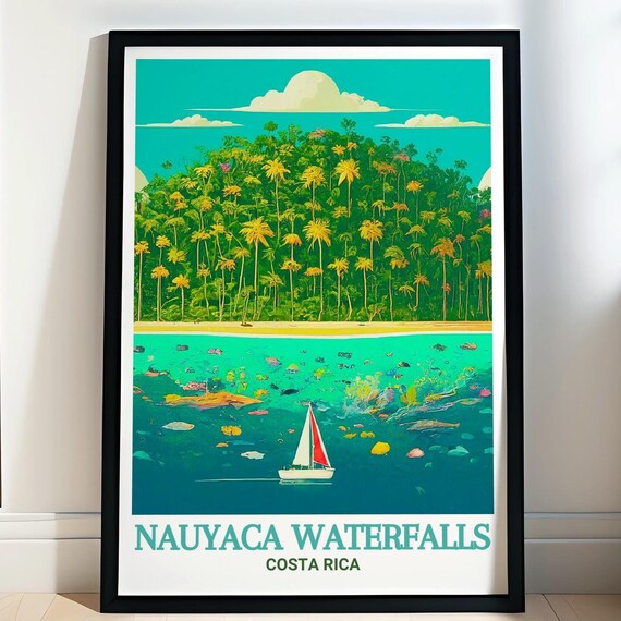 Nauyaca Waterfalls Costa Rica Tropical Palm Island Sail Poster