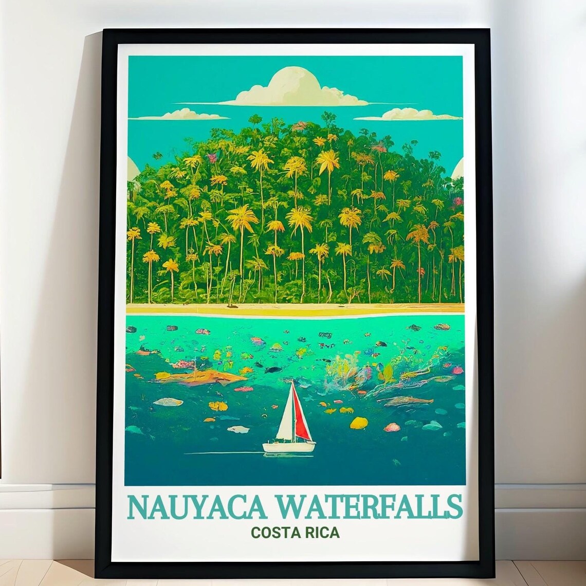 Nauyaca Waterfalls Costa Rica Tropical Palm Island Sail Poster