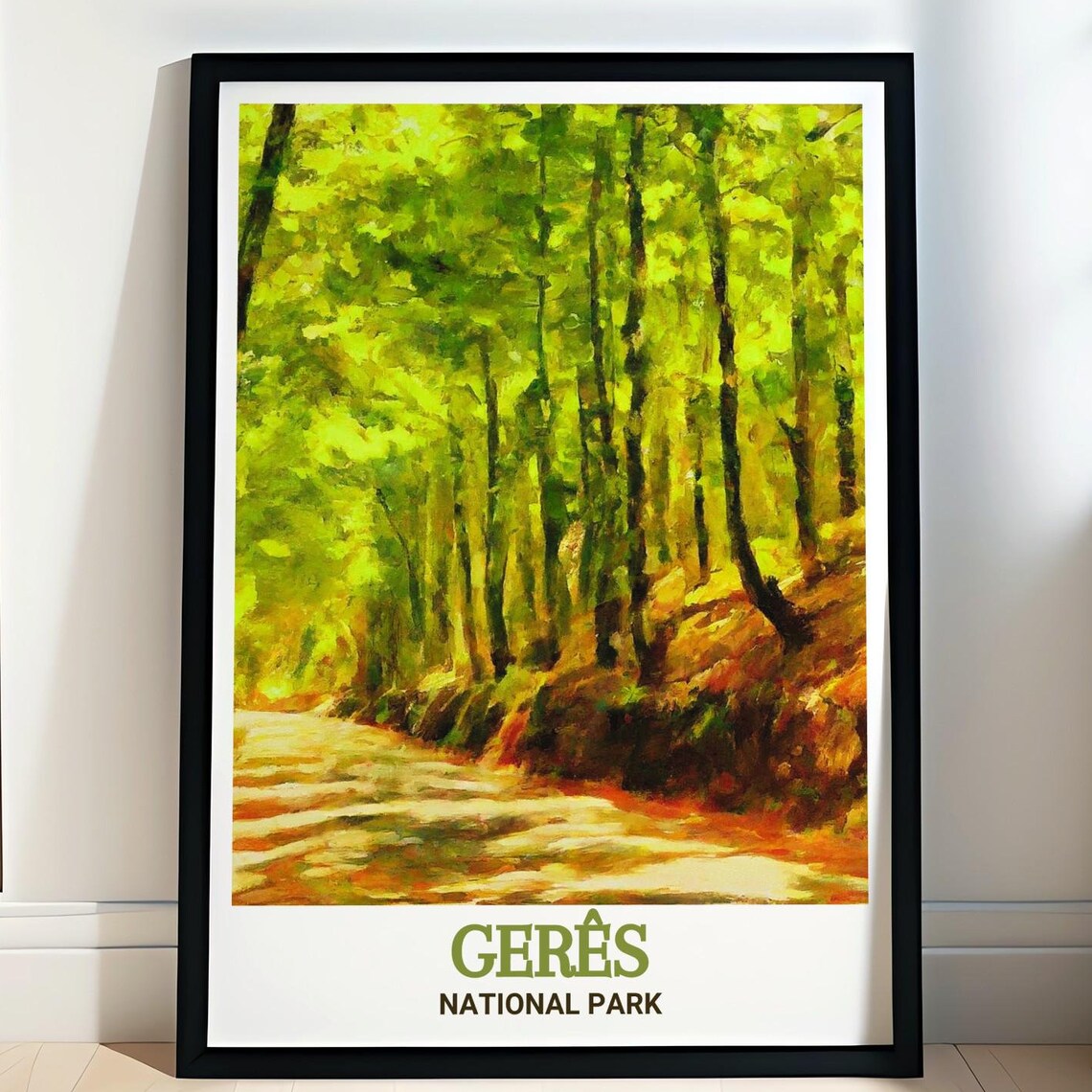 Geres National Park Poster Sunlit Forest Path Watercolor Woodland Art