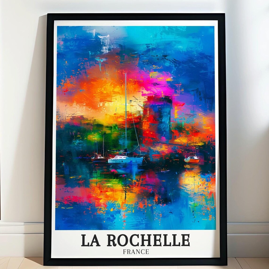 La Rochelle France Harbor Sunset Abstract Sailing Travel Poster