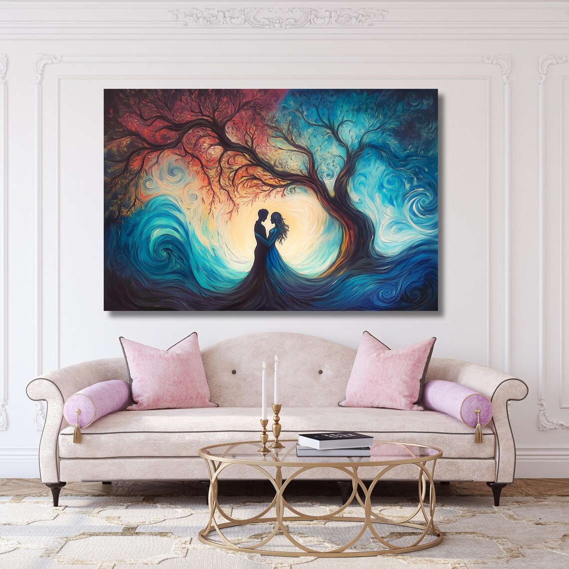 Romantic Couple Silhouette Under Tree of Love Moonlight Poster - Image 5