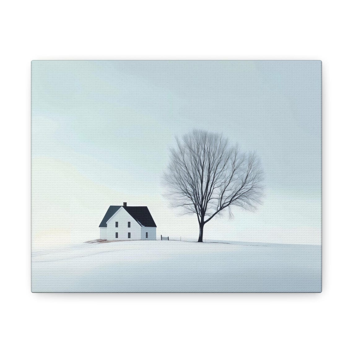Minimalist Farmhouse And Bare Tree In Winter Snow Landscape Print - Image 3