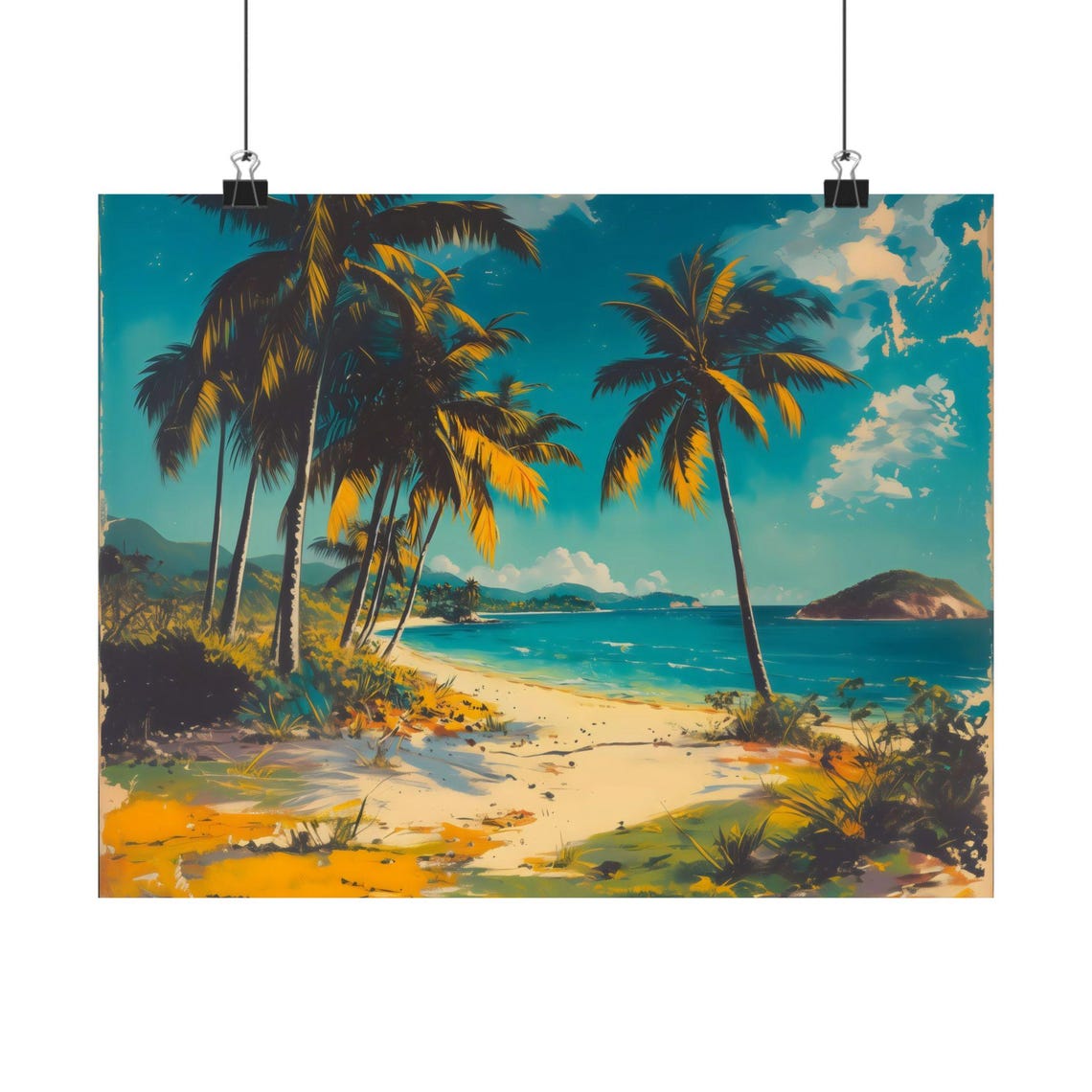 Tropical Palm Beach Painting Turquoise Water Vaporwave Poster