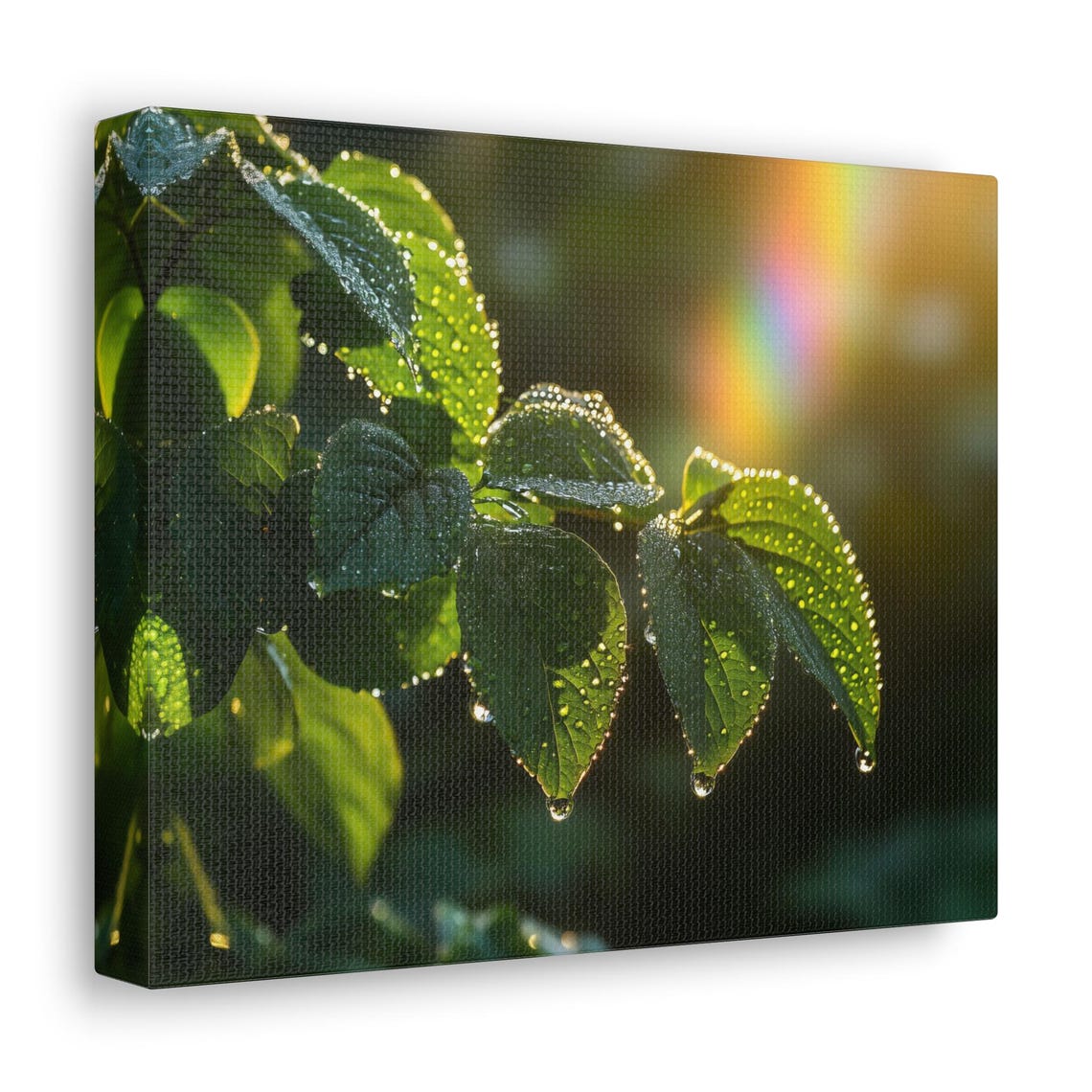 Fresh Sunlit Dew Drops Green Leaves Macro Morning Light Poster - Image 2