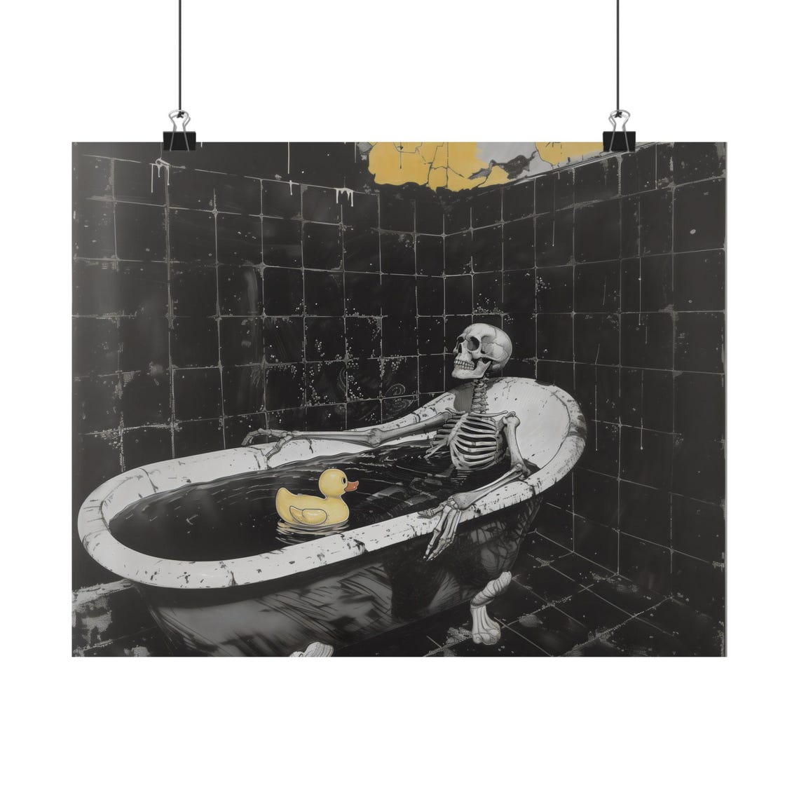 Skeleton Relaxing In A Bathtub With Rubber Ducky Gothic Poster