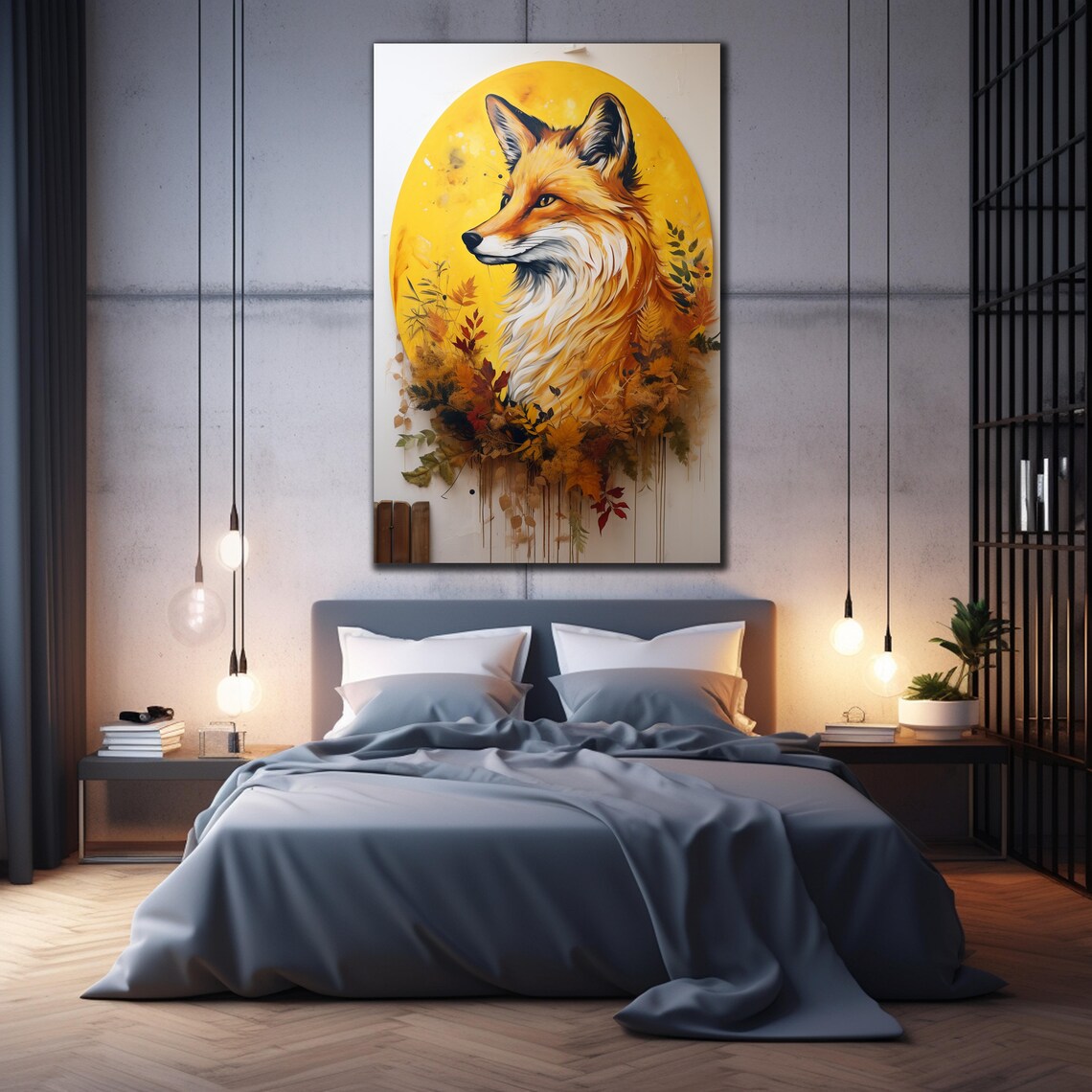 Red Fox Watercolor Golden Sun Autumn Leaves Woodland Art Wall Poster - Image 2