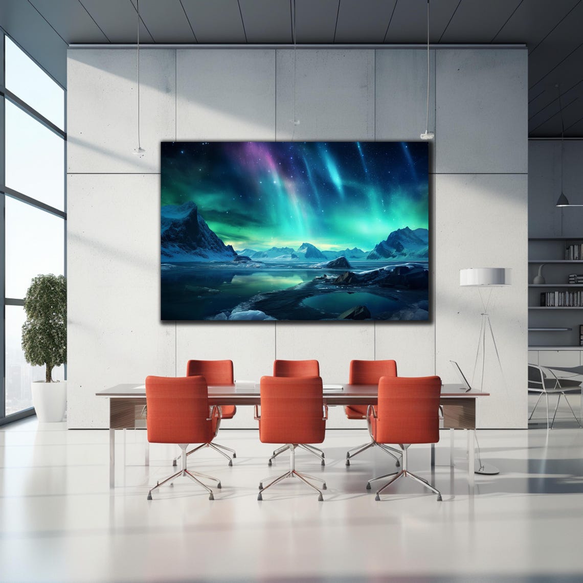 Aurora Borealis Icy Shoreline Starry Night Sky Mountain Vista Poster - Image 2