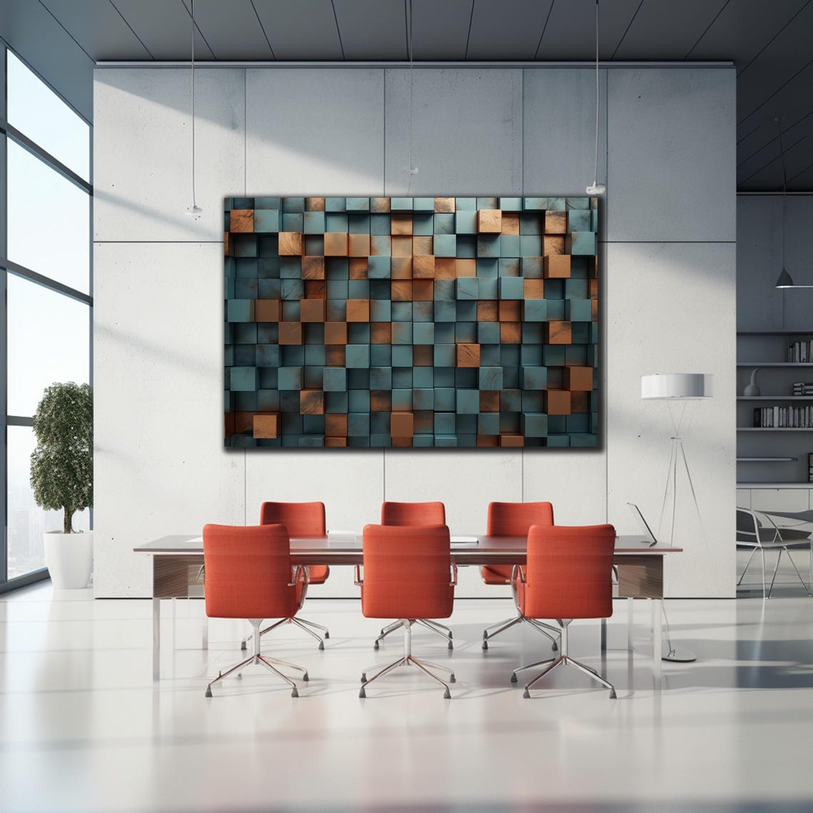 Teal Copper Gold 3D Wooden Cube Blocks Modern Abstract Wall Art - Image 2